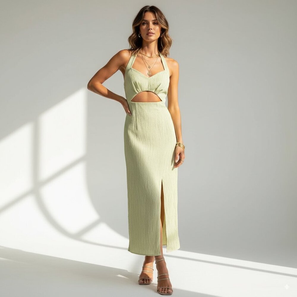 NWT Sovere Georgia Halter Column Dress in Celery Green Size Small